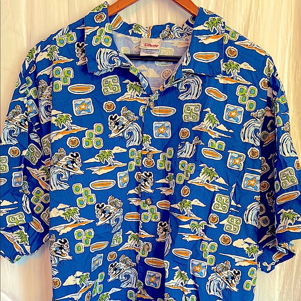 Disney Hawaiian Shirt Vintage Mickey Donald Surfboard Surf men’s XL 100% Cotton